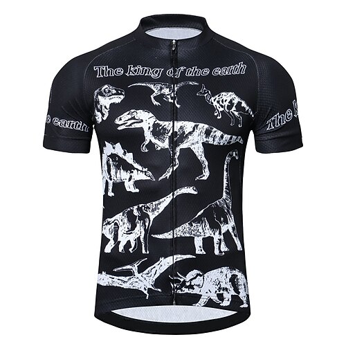 

21Grams Men's Cycling Jersey Short Sleeve Bike Jersey Top with 3 Rear Pockets Mountain Bike MTB Road Bike Cycling Breathable Quick Dry Moisture Wicking Soft Black Dinosaur Polyester Spandex Sports