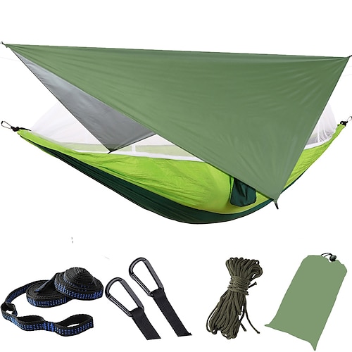 

Camping Hammock with Mosquito Net Hammock Rain Fly Outdoor Portable Sunscreen Anti-Mosquito Ultra Light (UL) Breathable Parachute Nylon with Carabiners and Tree Straps for 2 person Camping / Hiking