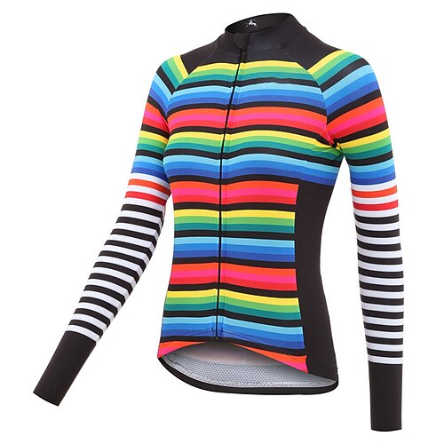 

21Grams Women's Cycling Jersey Long Sleeve Bike Jersey Top with 3 Rear Pockets Mountain Bike MTB Road Bike Cycling Fast Dry Breathable Quick Dry Moisture Wicking White Red Color Block Rainbow Stripes