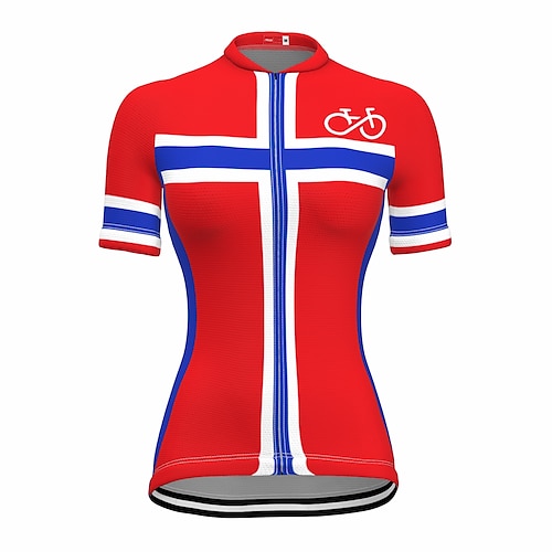 

21Grams Women's Cycling Jersey Short Sleeve Bike Jersey Top with 3 Rear Pockets Mountain Bike MTB Road Bike Cycling Fast Dry Breathable Quick Dry Moisture Wicking Red Norway National Flag Polyester