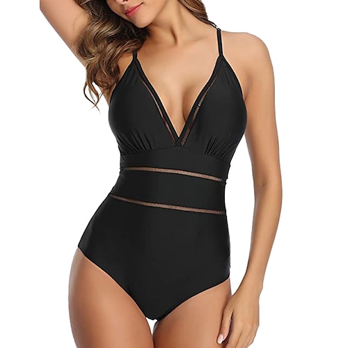

Women's One Piece Swimsuit Halter Bodysuit Bathing Suit Solid Colored Swimwear Black / Black Black UV Sun Protection Breathable Quick Dry Sleeveless - Swimming Surfing Beach Autumn / Fall Spring
