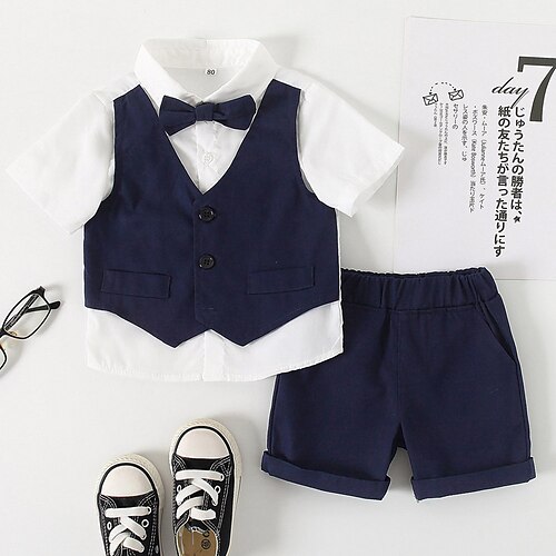 

2 Pièces Chemise Short Ensemble de Vêtements Tenues Bébé Garçon Manche Courte Coton Set Ecole basique Eté 1-4 ans Vin Kaki bleu marine