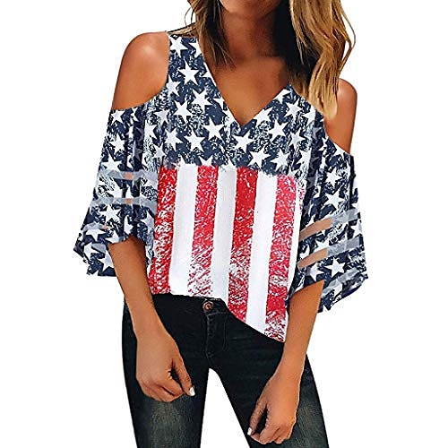 

women's cold shoulder shirts summer casual 4th of july american flag t shirt tops red