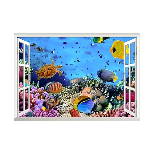 

3d falsi adesivi per finestresottomarino mondo pesce scarpe casa camera dei bambini sfondo decorazione rimovibile fai da te wall art decor decalcomanie 60x90cm