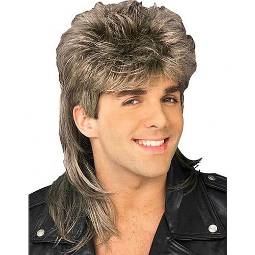 

Men's Blonde Vokuhila 80S Mullet Wig Men's Long Synthetic Hair Wig Cosplay Halloween Costume Party Moving