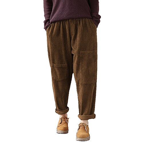 

Women's Plus Size Pants Trousers Pocket Solid Color Vacation Casual Daily Holiday Natural Full Length Fall Winter Green Blue Brown L XL 2XL 3XL 4XL / Corduroy