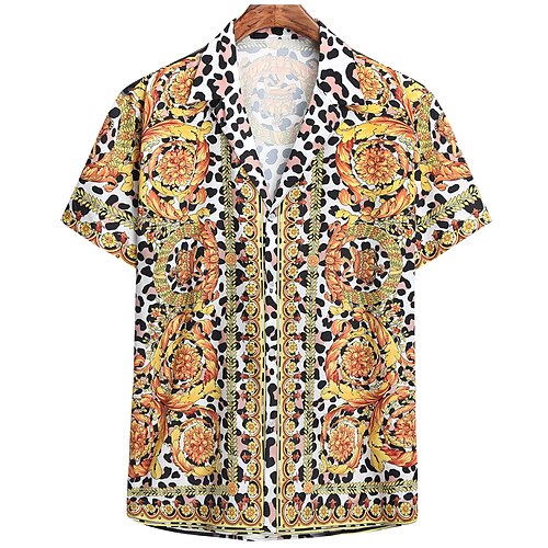 

Men's Shirt Graphic Shirt Leopard Geometric Classic Collar Green Blue Pink Gold Holiday Beach Print Clothing Apparel Tropical Designer Beach / Summer / Summer