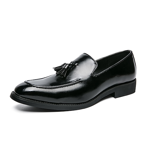 

Herre Tøfler & Slip-ons Formelle Sko Pæne sko Hyttesko Med Kvast Penny Loafers Forretning Klassisk Bryllup Fest / aften Gang PU Sort Rød Efterår Forår