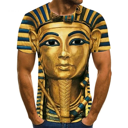 

Herre Unisex T-shirt Skjorte T-Shirts Grafiske tryk Egypten-serien Rund hals Guld 3D-udskrivning Plusstørrelser Afslappet Daglig Kortærmet Trykt mønster Tøj Basale Mode Designer Stor og høj