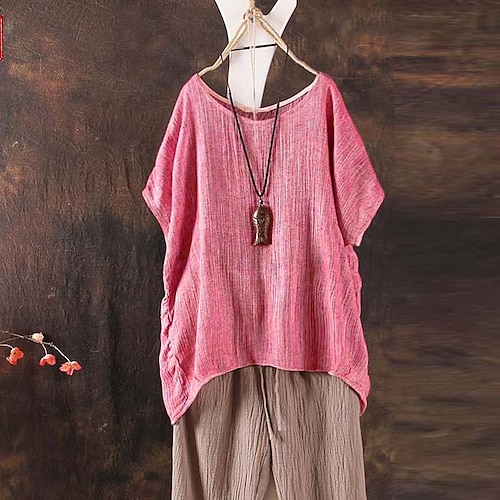 

Women's Plus Size Tops Blouse Shirt Plain Short Sleeve Round Neck Causal Daily Spring Summer Green Grey