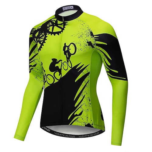 

21Grams Men's Cycling Jersey Long Sleeve Bike Jersey Top with 3 Rear Pockets Mountain Bike MTB Road Bike Cycling Breathable Quick Dry Moisture Wicking Soft Green Yellow Sky Blue Graphic Polyester