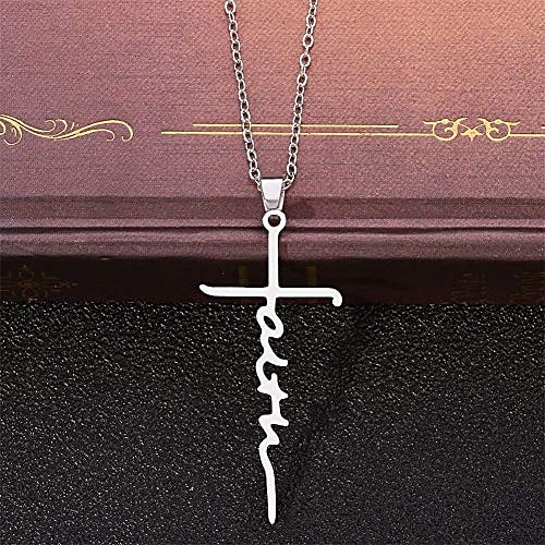 

Women's Necklace Faith Cross Jesus Stainless Steel Pendant Necklace Gold Silver Cross Necklace for Dainty Women Letters Decoration Jewelry Faith Grace Love