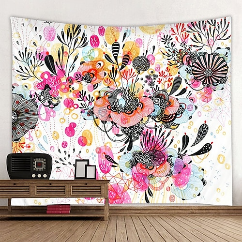 

Abstract Flowers Wall Tapestry Wall Hanging Art Deco Blanket Curtain Hanging at Home Bedroom Living Room Art Deco Design Flowers