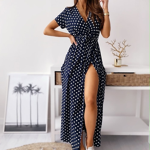 

Women's Casual Dress Swing Dress Long Dress Maxi Dress Navy Blue Red Short Sleeve Spring Summer S M L XL 2XL