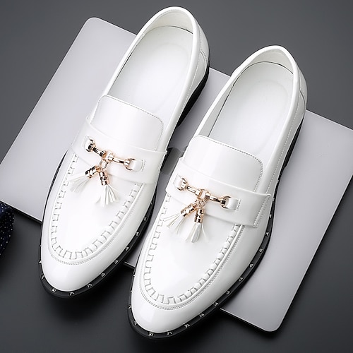 

Men's Loafers & Slip-Ons Tassel Printed Oxfords Moccasin Casual Daily Walking Shoes PU White Black Spring