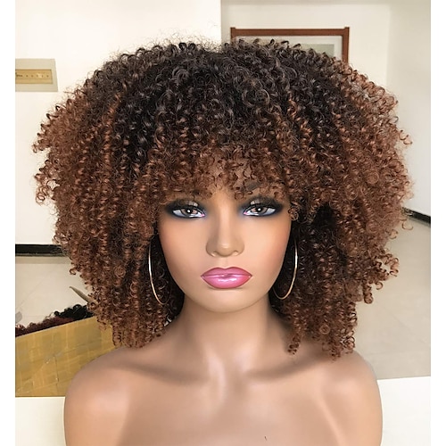

Brown Wigs for Women Curly Wigs for Black Women Short Kinky Curly Afro Wigs with Bangs 14Inch Fashion Afro Full Wigs(88#)