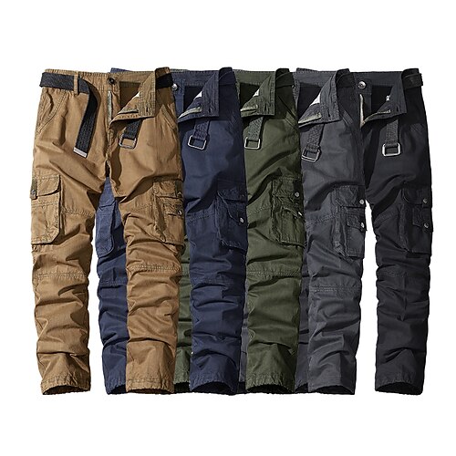 

Men's Cargo Pants Work Pants Multi Pocket Solid Color Full Length Casual Daily 100% Cotton Trousers ArmyGreen Khaki Micro-elastic