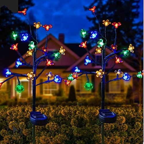 

2Pcs Solar Outdoor Pathway Light Cherry Blossom Shape Warm White Light Color Multicolor Light