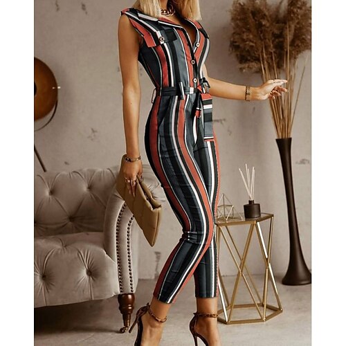 

Women's Jumpsuit Solid Color V Neck Casual Office Work Slim Sleeveless Black Red Dark Green S M L Summer