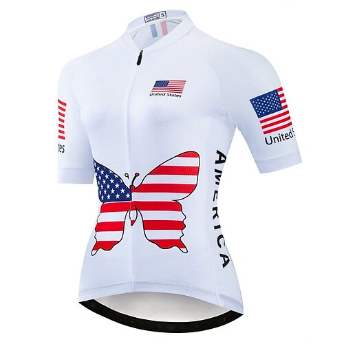 

21Grams Mulheres Manga Curta Camisa para Ciclismo Verão Elastano Poliéster Branco Azul Borboleta EUA Bandeiras Moto Camisa / Roupas Para Esporte Blusas Ciclismo de Montanha Ciclismo de Estrada