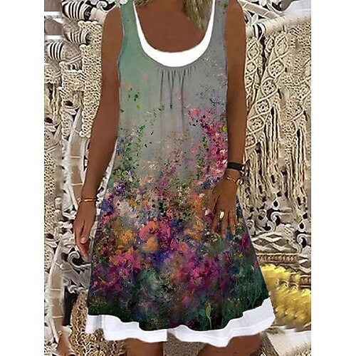 

Women's Casual Dress Shift Dress Midi Dress Green Sleeveless Floral Print Spring Summer U Neck Weekend 2022 S M L XL XXL 3XL