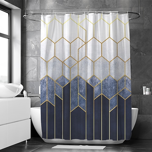 

Shower Curtain With Hooks Suitable For Separate Wet And Dry Zone Divide Bathroom Shower Curtain Waterproof Oil-proof Modern and Geometric