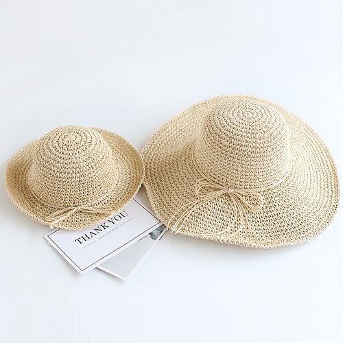 

Straw Hats Mommy and Me Solid Color Daily Bow Brown Beige Casual Matching Outfits / Summer / Vacation