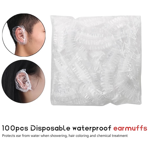 

100Pcs Thickened Disposable Plastic Waterproof Ear Protector Cover Caps Salon Hairdressing Dye Shield Earmuffs Shower Tool