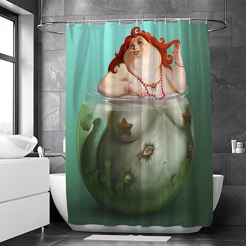 

Shower Curtain With Hooks Suitable For Separate Wet And Dry Zone Divide Bathroom Shower Curtain Waterproof Oil-proof Modern and People and Landscape