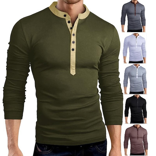 

Men's T shirt Tee Graphic Solid Colored Henley Army Green Dark Gray Red Gray White Casual Weekend Long Sleeve Clothing Apparel Muscle Esencial / Spring / Fall / Slim