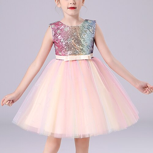 

Kids Girls' Dress Sequin Knee-length Dress Sequins Sleeveless Cute Dress 4-13 Years Summer Pink
