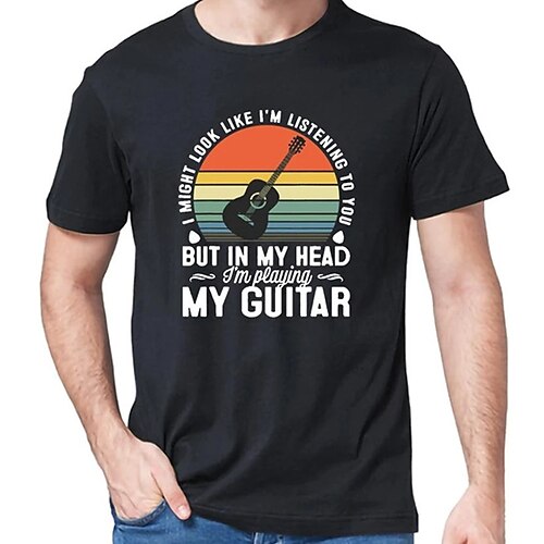 

Herre T-shirt T-Shirts Cool skjorte Bogstaver Guitar Rund hals Trykt mønster Plusstørrelser Afslappet Kortærmet Trykt mønster Tøj Mode Designer Originale Stor og høj