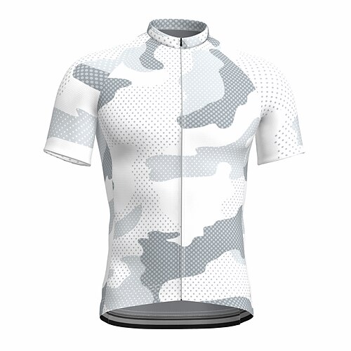 

21Grams Men's Cycling Jersey Short Sleeve Bike Jersey Top with 3 Rear Pockets Mountain Bike MTB Road Bike Cycling Cycling Breathable Ultraviolet Resistant Quick Dry GrayWhite Polka Dot Camo