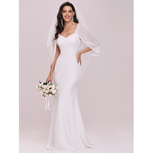 

Mermaid / Trumpet Wedding Dresses V Neck Floor Length Crepe Sleeveless Romantic with 2022