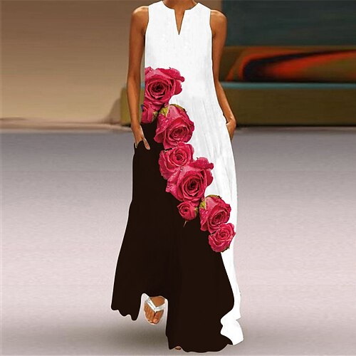 

Women's Casual Dress Swing Dress Long Dress Maxi Dress Black Pink Red Sleeveless Animal Print Spring Summer V Neck Loose Fit S M L XL XXL 3XL 4XL 5XL