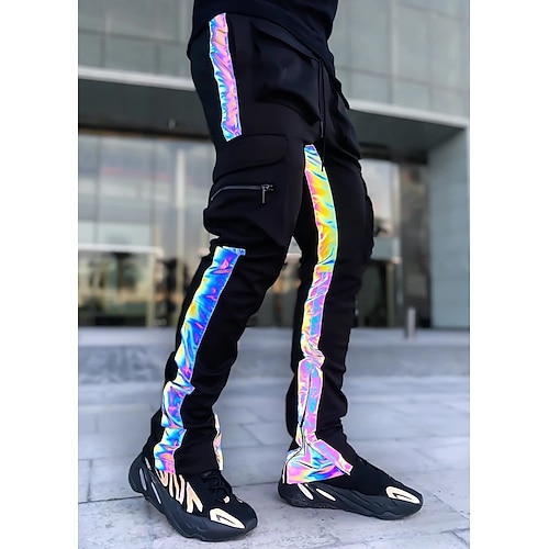

Men's Cargo Pants Trousers Luminous Colorful Outdoor Sports Full Length Casual Sports Cotton Loose Fit Black Micro-elastic / Drawstring / Elasticity