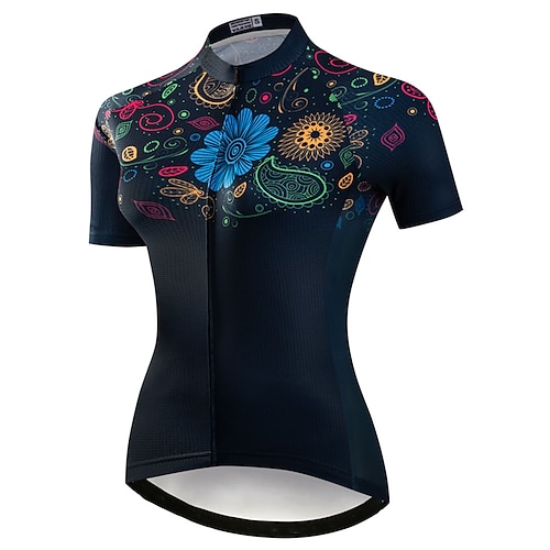 

21Grams Women's Cycling Jersey Short Sleeve Bike Jersey Top with 3 Rear Pockets Mountain Bike MTB Road Bike Cycling Fast Dry Breathable Quick Dry Moisture Wicking Black Floral Botanical Polyester