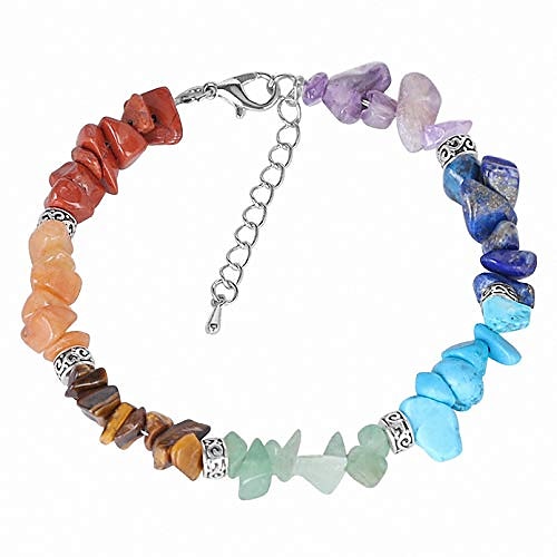 

7 chakra reiki women bracelets chain link lobster clasp healing balance natural chip stone beads meditation rainbow