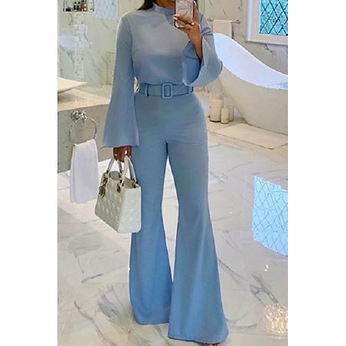 

Women's Jumpsuit Turtleneck Basic Office Daily Straight Regular Fit Blue S M L