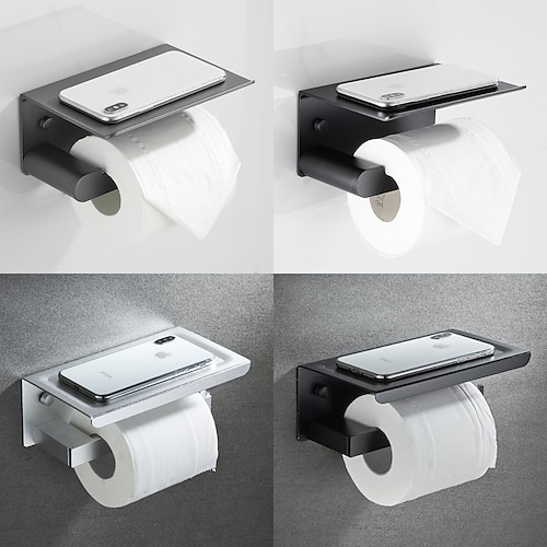 

Toilet Paper Holder with Shelf Wall Mounted,Aluminum Toilet Paper Roll Holder, Tissue Roll with Mobile Phone Storage