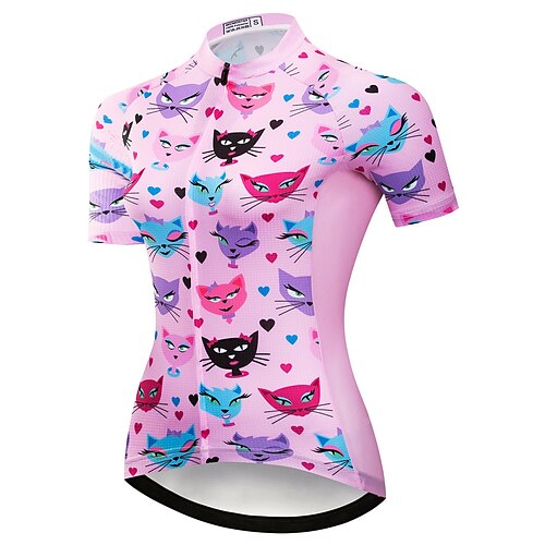 

21Grams Women's Short Sleeve Cycling Jersey Summer Spandex Polyester Pink Cat Funny Bike Jersey Top Mountain Bike MTB Road Bike Cycling Breathable Quick Dry Moisture Wicking Sports Clothing Apparel