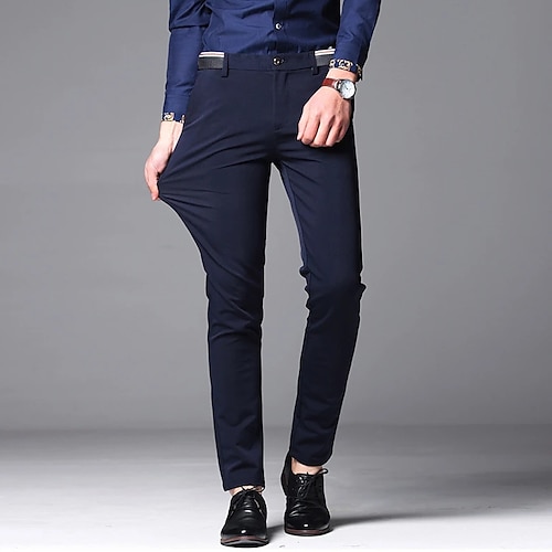 

Men's Dress Pants Trousers Pocket Straight Leg Solid Color Plain Comfort Breathable Full Length Formal Business Return to Office Chic & Modern Casual Black Dark Blue Stretchy