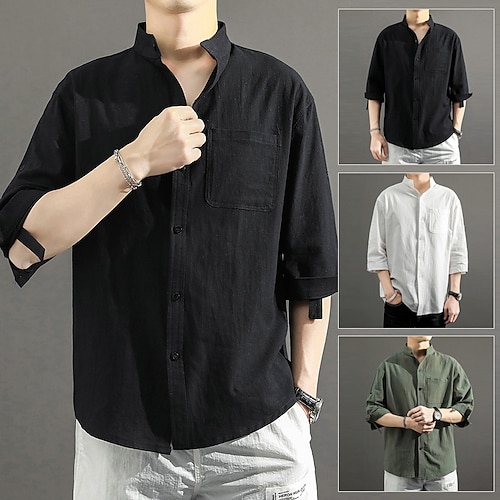 

Men's Hiking Shirt / Button Down Shirts Fishing Shirt Long Sleeve Jacket Top Outdoor Quick Dry Lightweight Breathable Sweat wicking Autumn / Fall Spring Summer Linen / Cotton Blend ArmyGreen White