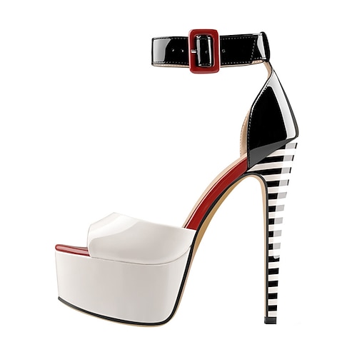 

Women's Sandals Stilettos Platform Sandals Ankle Strap Sandals Buckle Platform High Heel Stiletto Heel Peep Toe Patent Leather Buckle Color Block Black / White Black