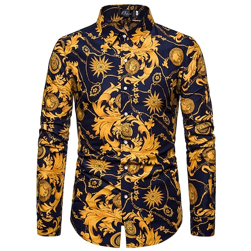 

Men's Shirt Other Prints Symbol Button Down Collar Daily Print Long Sleeve Tops Beach Casual Shirts vintage