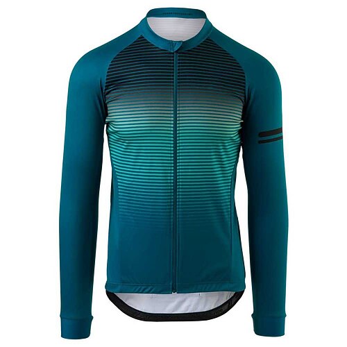 

21Grams Men's Cycling Jersey Long Sleeve Bike Jersey Top with 3 Rear Pockets Mountain Bike MTB Road Bike Cycling Breathable Quick Dry Moisture Wicking Soft Blue Stripes Polyester Spandex Sports