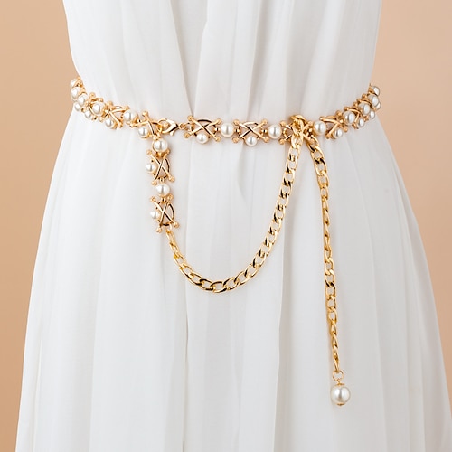 

Women's Belt Imitation Pearl Gold Chain Party Dress Club Solid Colored / Vintage / Spring / Winter / Alloy