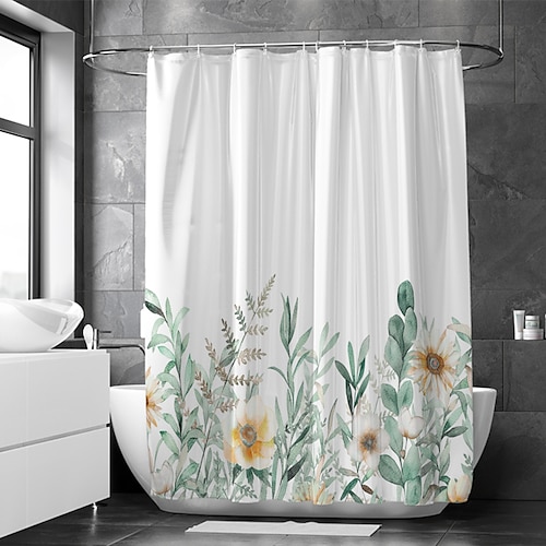 

Shower Curtain With Hooks Suitable For Separate Wet And Dry Zone Divide Bathroom Shower Curtain Waterproof Oil-proof Floral / Botanicals