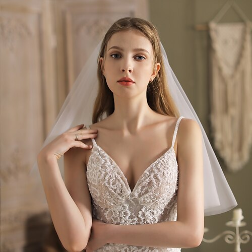 

Two-tier Classic & Timeless Wedding Veil Elbow Veils with Solid Tulle