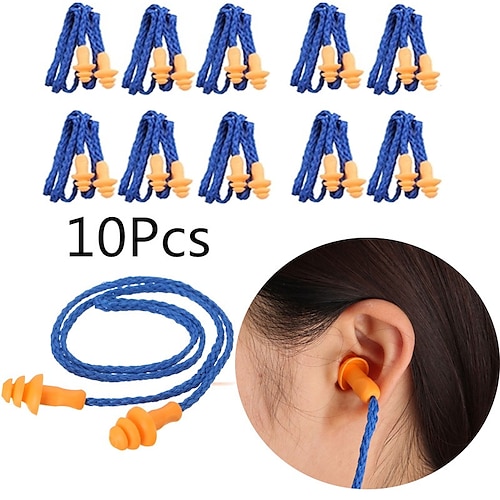 

10Pcs Soft Silicone Corded Ear Plugs ears Protector Reusable Hearing Protection Noise Reduction Earplugs Earmuff